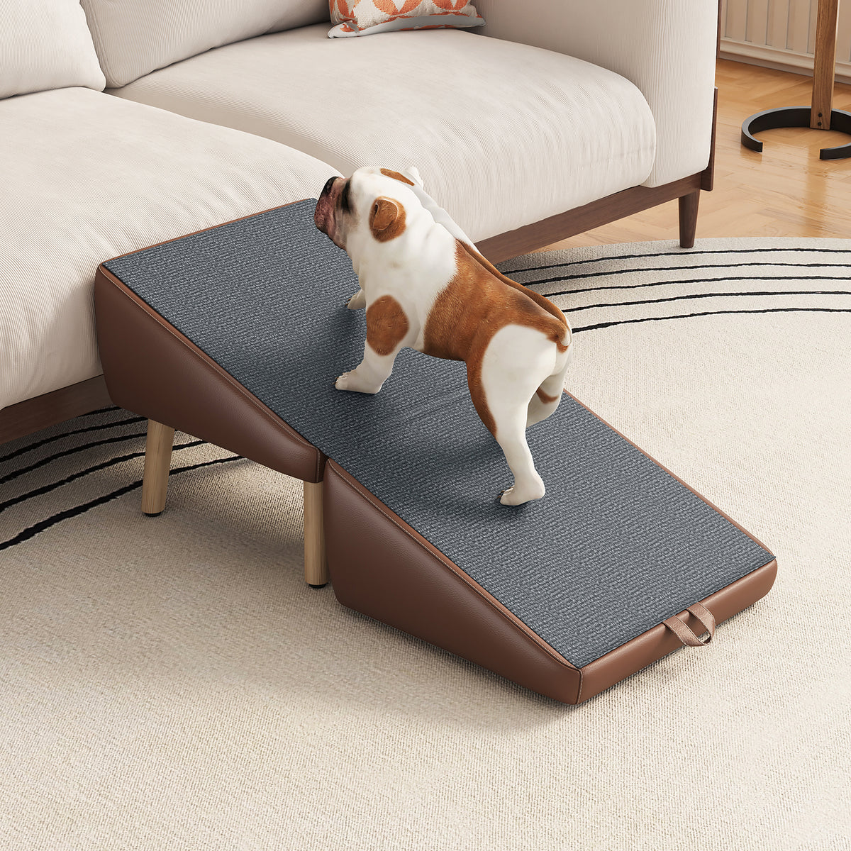 (UPGRADED) Dog Stairs for Small Dogs and Cats, Dog Ramp for Couch and Bed, Foldable 2-in-1 Wooden Pet Steps for Puppy, S