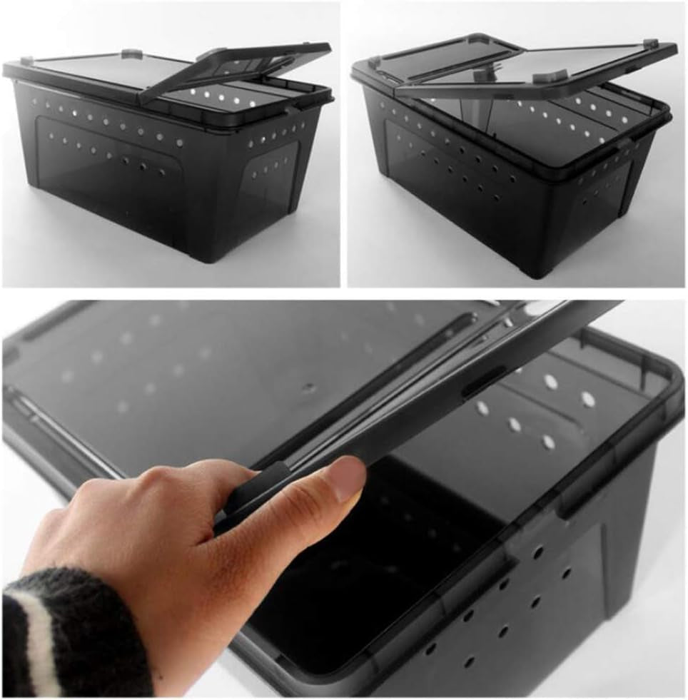 Portable Reptile Terrarium Habitat for Mini Pet Houses Breathable Holes Stackable Container (Black-M) - BIG FRENCHIES