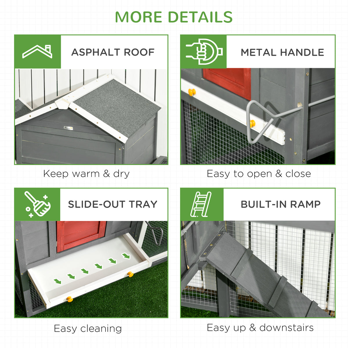 118" Extra Large Chicken Coop with Asphalt Roof, Wooden Hen Run with Slide-Out Tray and Nesting Box, Chicken Hutch for 3