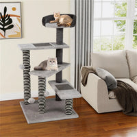 37" tall Cat Stairs with Scratching Mats - 3-Tier Perches, Spring Ball & Dangling Toys for Cats