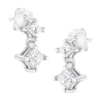 14K White Gold 3/4 cttw Double Diamond Princess-Cut Stud Earrings (I-J Clarity, I2-I3 Color)