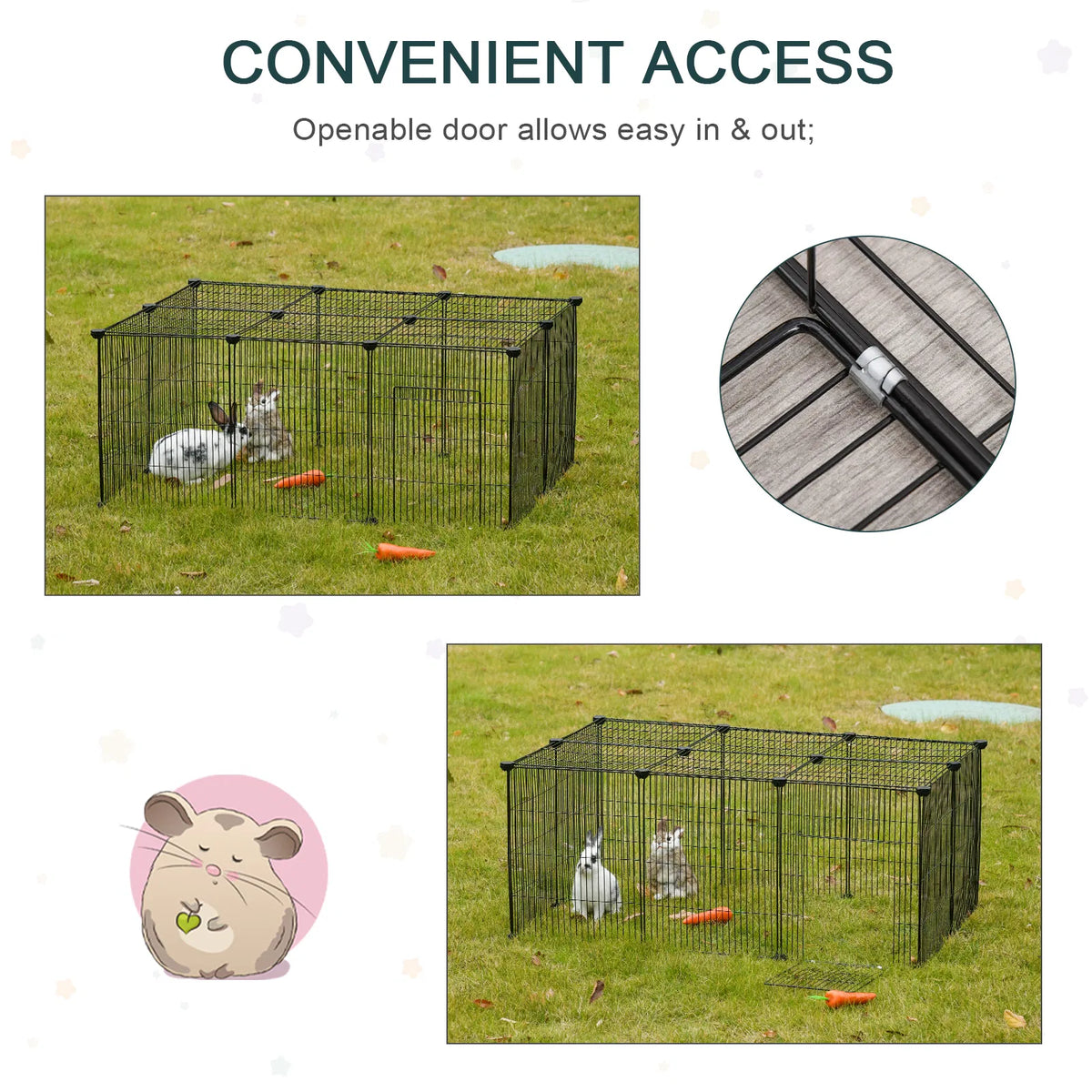 Small Animal Cage for Bunny, Guinea Pig, Chinchilla, Hedgehog, Portable Pet Enclosure with Door, 16 Panels
