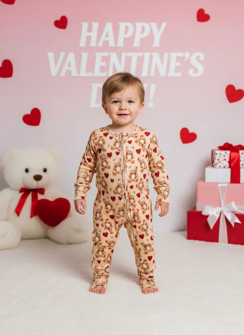 Ribbed bamboo teddy heart zippy - BIG FRENCHIES