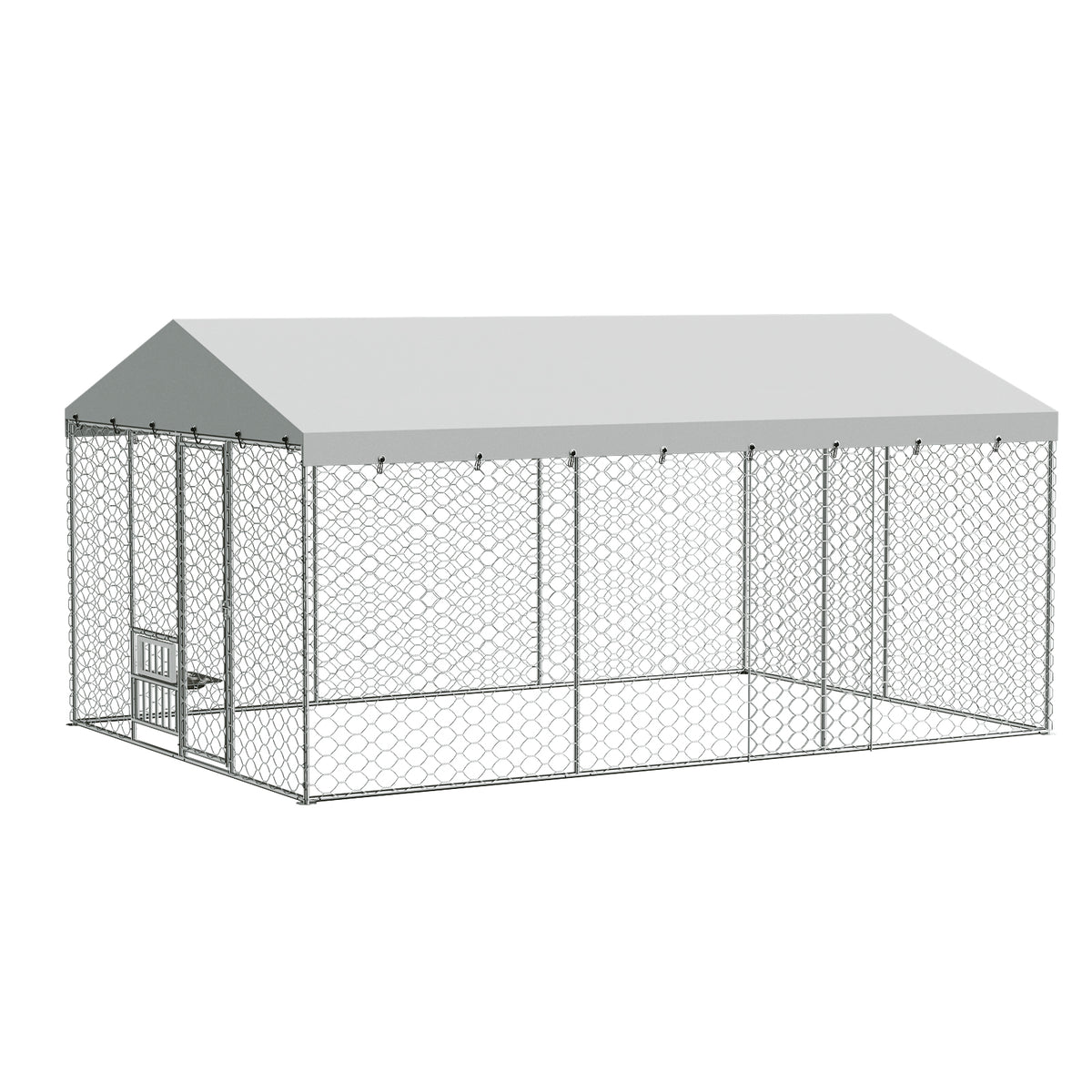 15x10 FT Large Outdoor Dog Kennel with Canopy, Heavy Duty Galvanized Steel Frame, Waterproof Cover, Built-in Elevated Fe