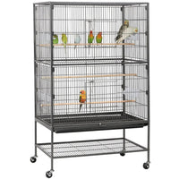 Metal 52-Inch Large Rolling Bird Cage with 3 Perches 4 Feeders - BIG FRENCHIES