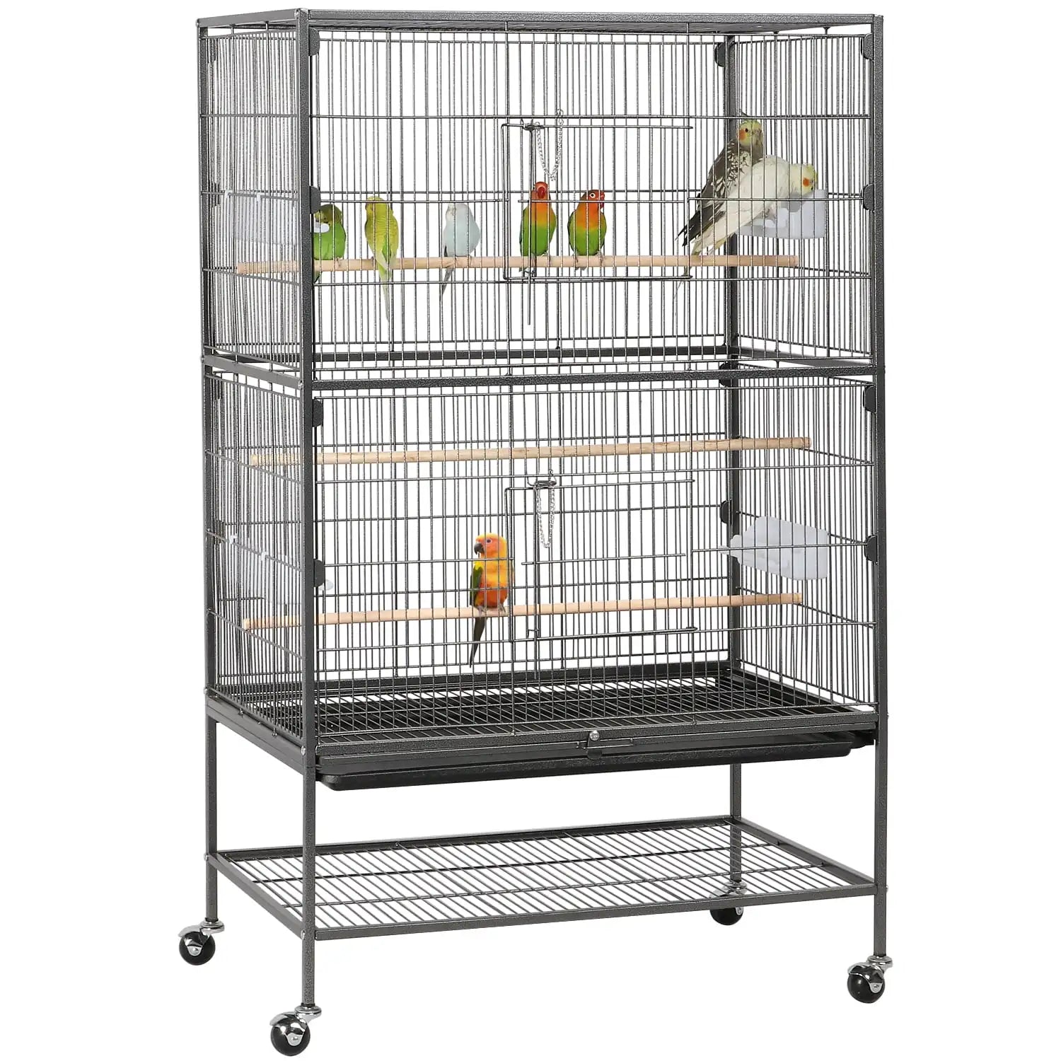 Metal 52-Inch Large Rolling Bird Cage with 3 Perches 4 Feeders - BIG FRENCHIES