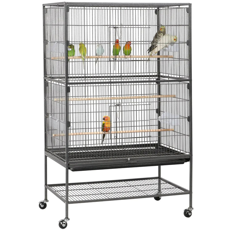 Metal 52-Inch Large Rolling Bird Cage with 3 Perches 4 Feeders - BIG FRENCHIES