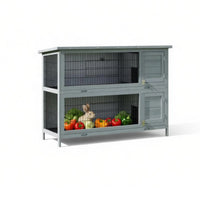 54" 2-Story Large Rabbit Hutch, Bunny Cage, Wooden Pet House, Small Animal Habitat, Gray with Lockable Doors, Tray, Roof