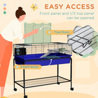 Two-Story Small Animal Cage Removable from Stand, Pet Habitat with Shelf & Wheels, 39" x 20.5" x 36.5", Blue