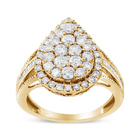 10K Yellow Gold Plated .925 Sterling Silver 1 1/2 Cttw Round-Cut Diamond Cocktail Ring (I-J Color, I1-I2 Clarity) - Size 7