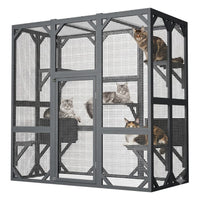 71" x 37" x 71" Outdoor Cat Enclosure, Large Wooden Cat Cage with Mesh Panels & Waterproof Roof, Well-Ventilated & Escap