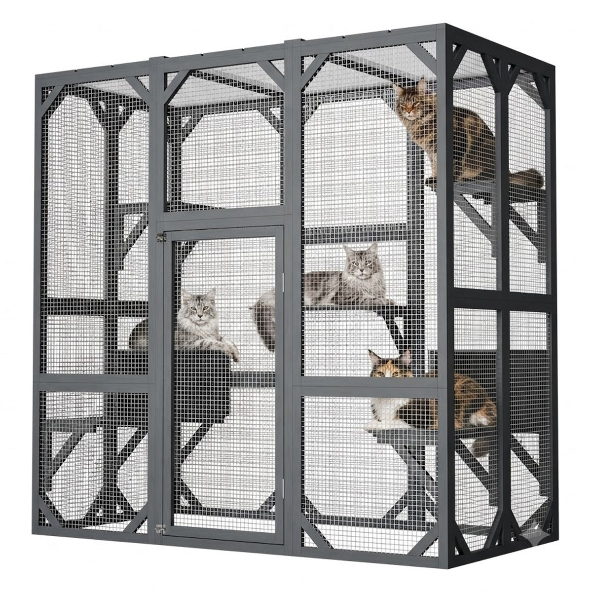 71" x 37" x 71" Outdoor Cat Enclosure, Large Wooden Cat Cage with Mesh Panels & Waterproof Roof, Well-Ventilated & Escap
