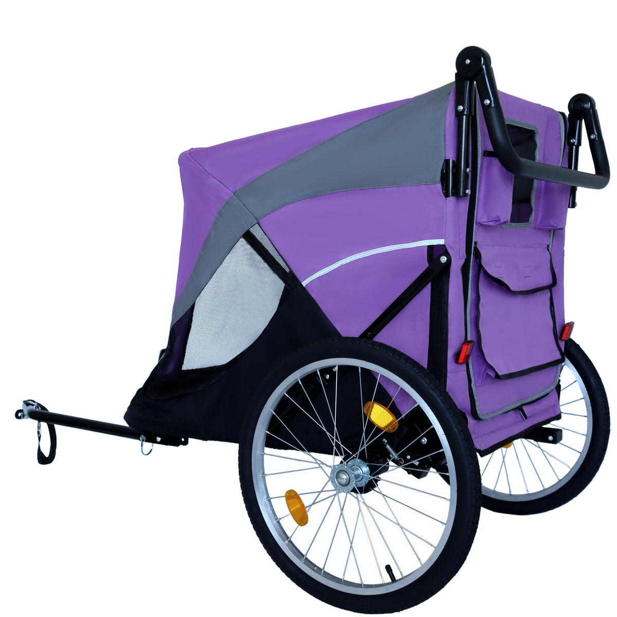 2-in-1 Bike Trailer & Push Cart for Pets - Detachable Bike Hitch & Push Handle Included - Quick Release Wheel, Internal 