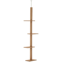 PawHut Floor-to-Ceiling Cat Tree Cat Climbing Tower With Sisal-Covered Scratching Posts Natural Cat Tree Activity Center