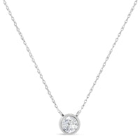 AGS Certified 10K White Gold 1/5 Cttw Bezel Set Round Diamond Solitaire 16-18" Adjustable Pendant Necklace (H-I Color, SI1-SI2 Clarity)