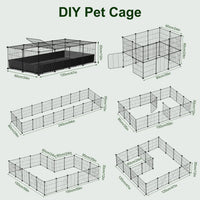 47x24x12" Guinea Pig Cage Small Animal Playpen DIY Metal Pet Enclosure with 20 Panels Waterproof Floor Mat for Hedgehogs