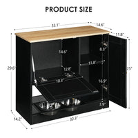 Feeding station with 2 lockers, pet feeding station with 2 elevated dog bowls, side hooks, anti-tipping kit, hidden pet 