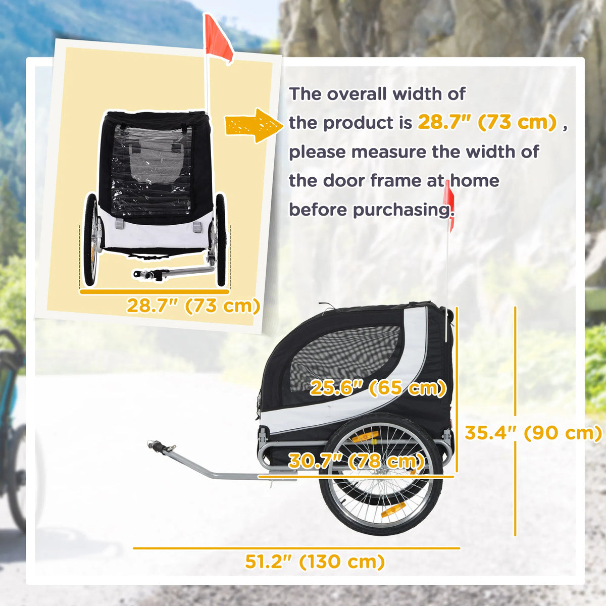 Dog Bike Trailer, Pet Cart Bicycle, Wagon Cargo Carrier Attachment with Hitch, Reflectors, Flag for Medium Dogs, Pet Whe