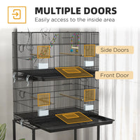 65" Birdcage for Canaries, Lovebirds Finches, Budgie Cage with Wheels, Black