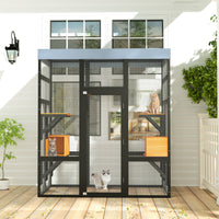 Large Outdoor Cat Enclosure Catio with 5 Platforms & 2 Napping Houses, Secure Metal Wire, Easy Assembly for Indoor & Out