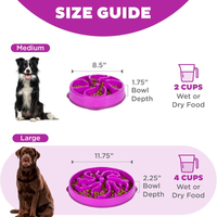Hound Feeder Slo Bowl Large 4 Cup Capacity, Slow Feeding, Medium To Large Dogs, Non Slip, Purple, Flower Pattern