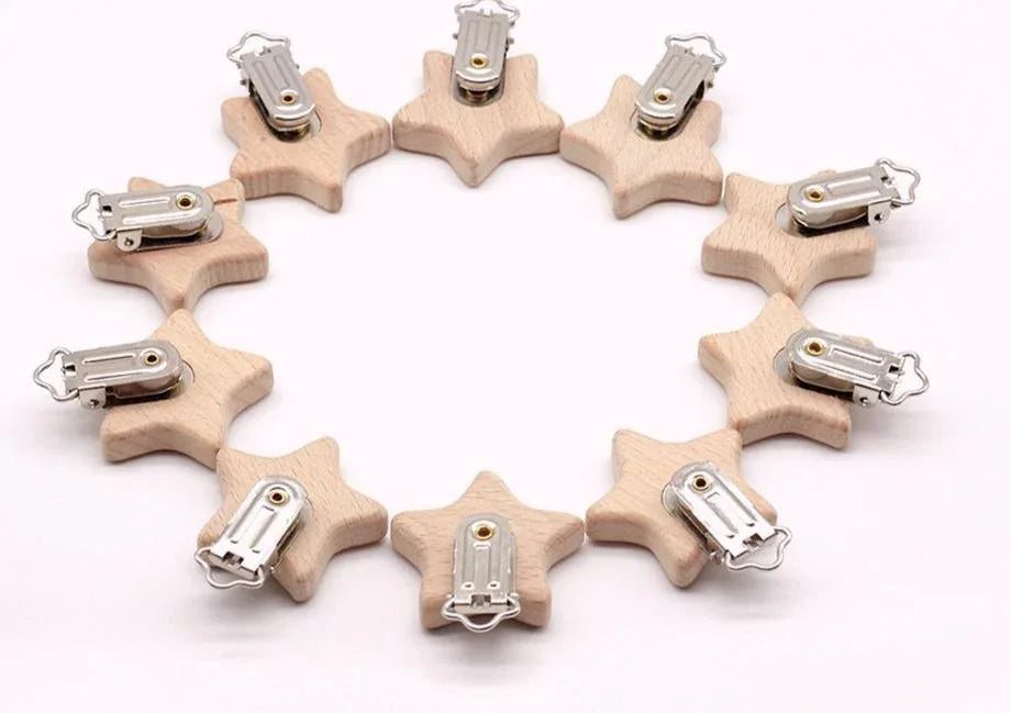 Modern Wood Naural Nipple Chain Accessories BPA Free Cute Modelling Beech Pacifier Clip Small Elephant Heart-shaped Holder for Pacifier - BIG FRENCHIES