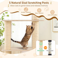 63" Wooden Cat Tree - 2-Story Condo with Bamboo Interior, 5 Sisal Scratching Posts, 44 lbs Per Layer Capacity