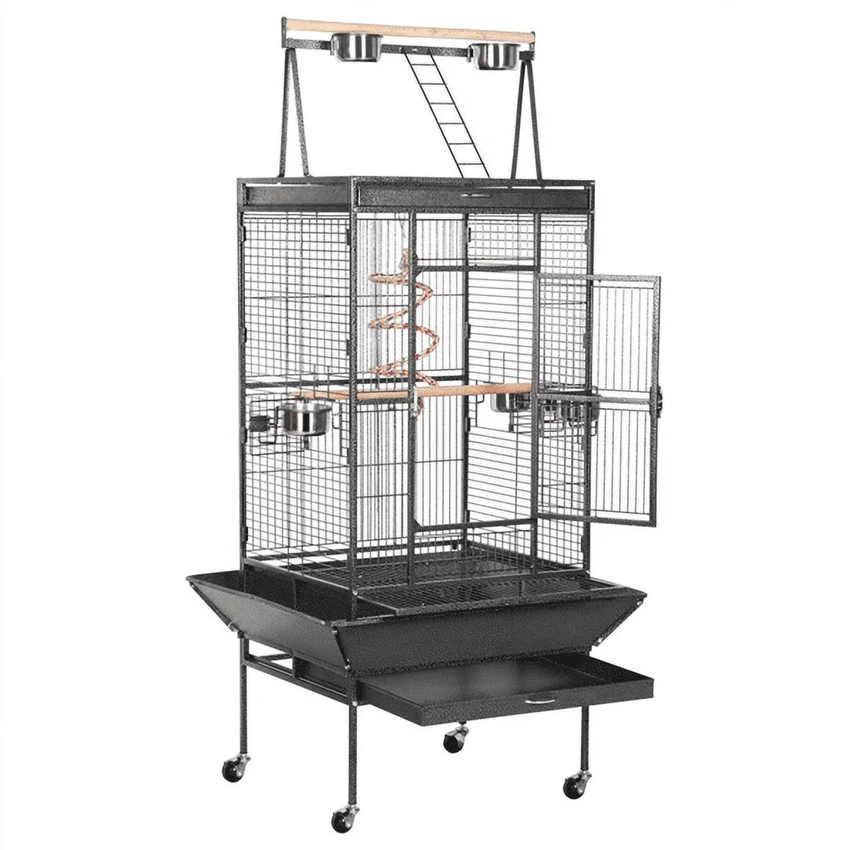 68.5'' H Metal Rolling Bird Cage Parrot Cage,Black - BIG FRENCHIES