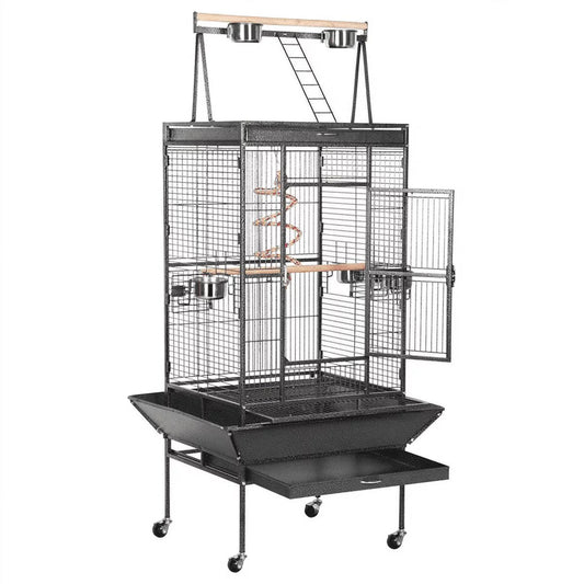 68.5'' H Metal Rolling Bird Cage Parrot Cage,Black - BIG FRENCHIES