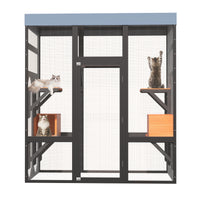 Large Outdoor Cat Enclosure Catio with 5 Platforms & 2 Napping Houses, Secure Metal Wire, Easy Assembly for Indoor & Out