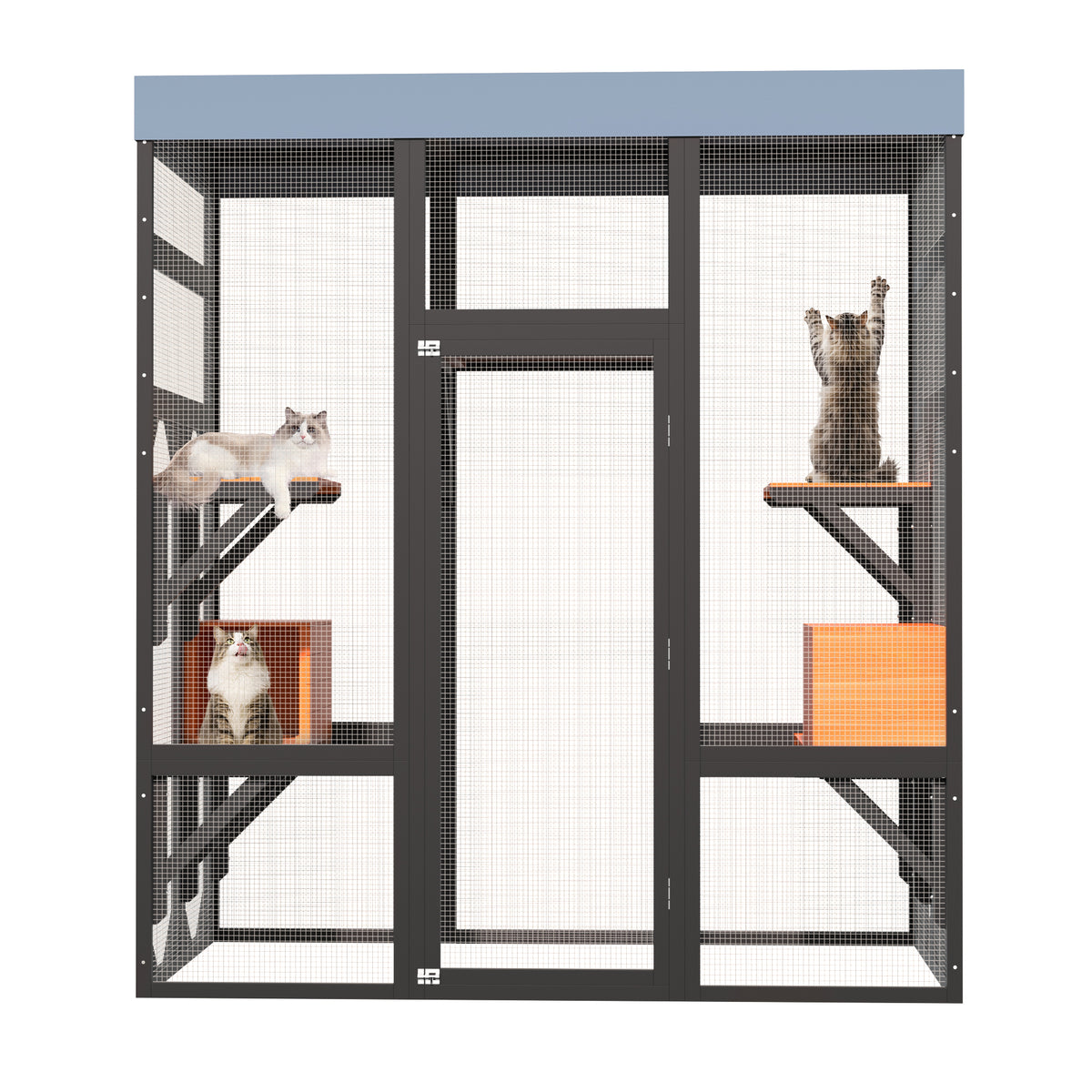 Large Outdoor Cat Enclosure Catio with 5 Platforms & 2 Napping Houses, Secure Metal Wire, Easy Assembly for Indoor & Out