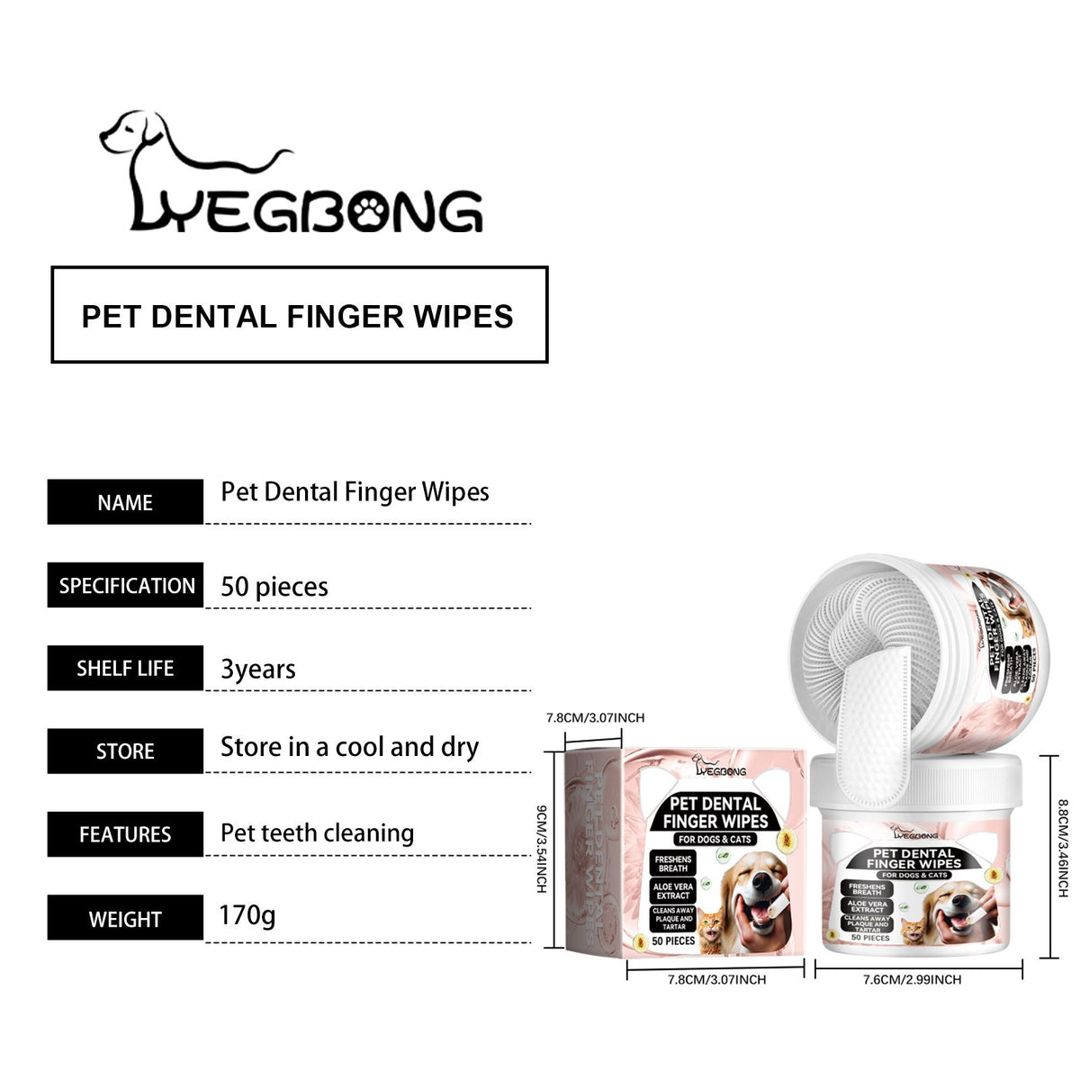 YEGBONG Pet Dental Finger Wipes, 50 Pieces