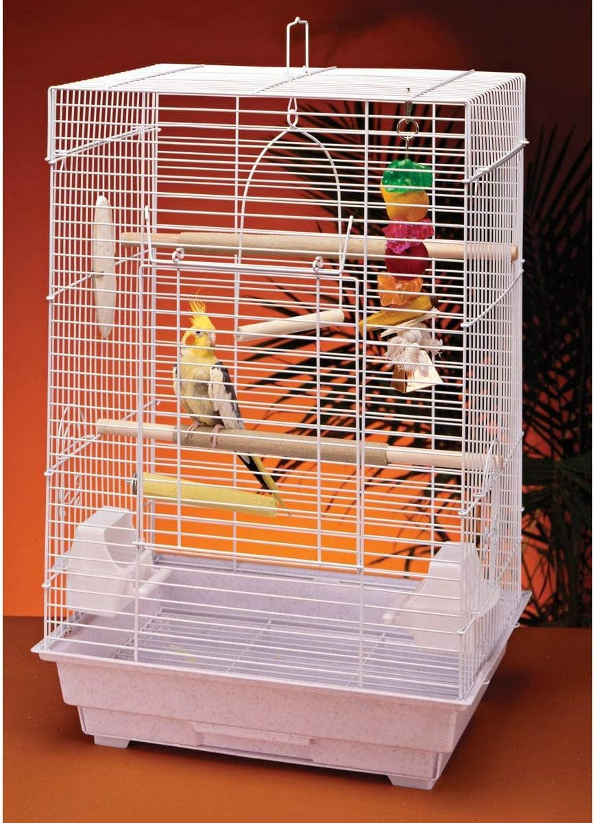 Cockatiel & Small Parrot Starter Kit with Birdcage, Cover, and Accessories – Perfect for Cockatiels, Conures, and Small Parrots – Square Dome – White - BIG FRENCHIES