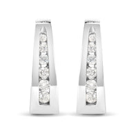 14K White Gold 1/4 Cttw Channel-Set Brilliant Round-Cut Diamond Hoop Earrings (H-I Color, I1-I2 Clarity)