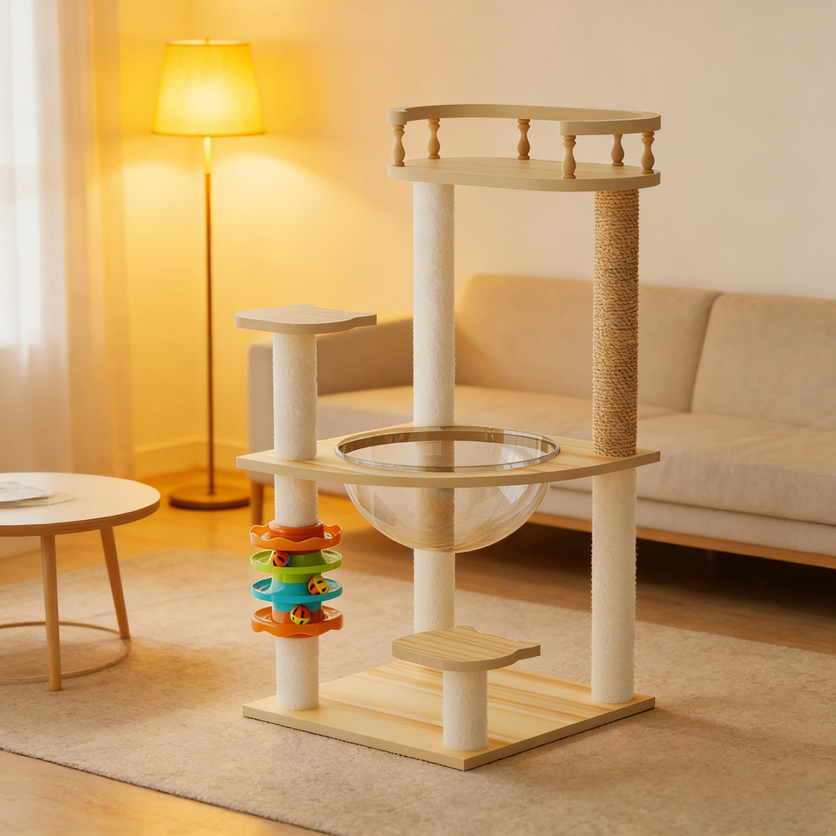 32.2" Modern Cat Tower, Wood Cat Tree Tower for Indoor Cats, Cat Treewith Sisal-Covered Scratching Posts and Top Perch, 