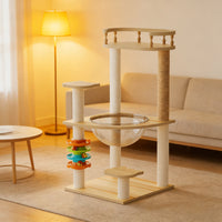 32.2" Modern Cat Tower, Wood Cat Tree Tower for Indoor Cats, Cat Treewith Sisal-Covered Scratching Posts and Top Perch, 