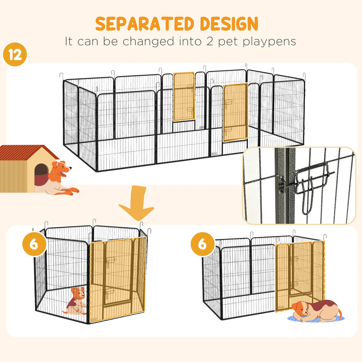 Dog Pen with Gate, 12 Panels Puppy Playpen, Dog Fence, 39"H