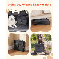 Dog Stairs For Car, 4-Step Extra-Wide Foldable Pet Ramp With Non-Slip Rug Surface, Lightweight Portable Dog Ladder For S