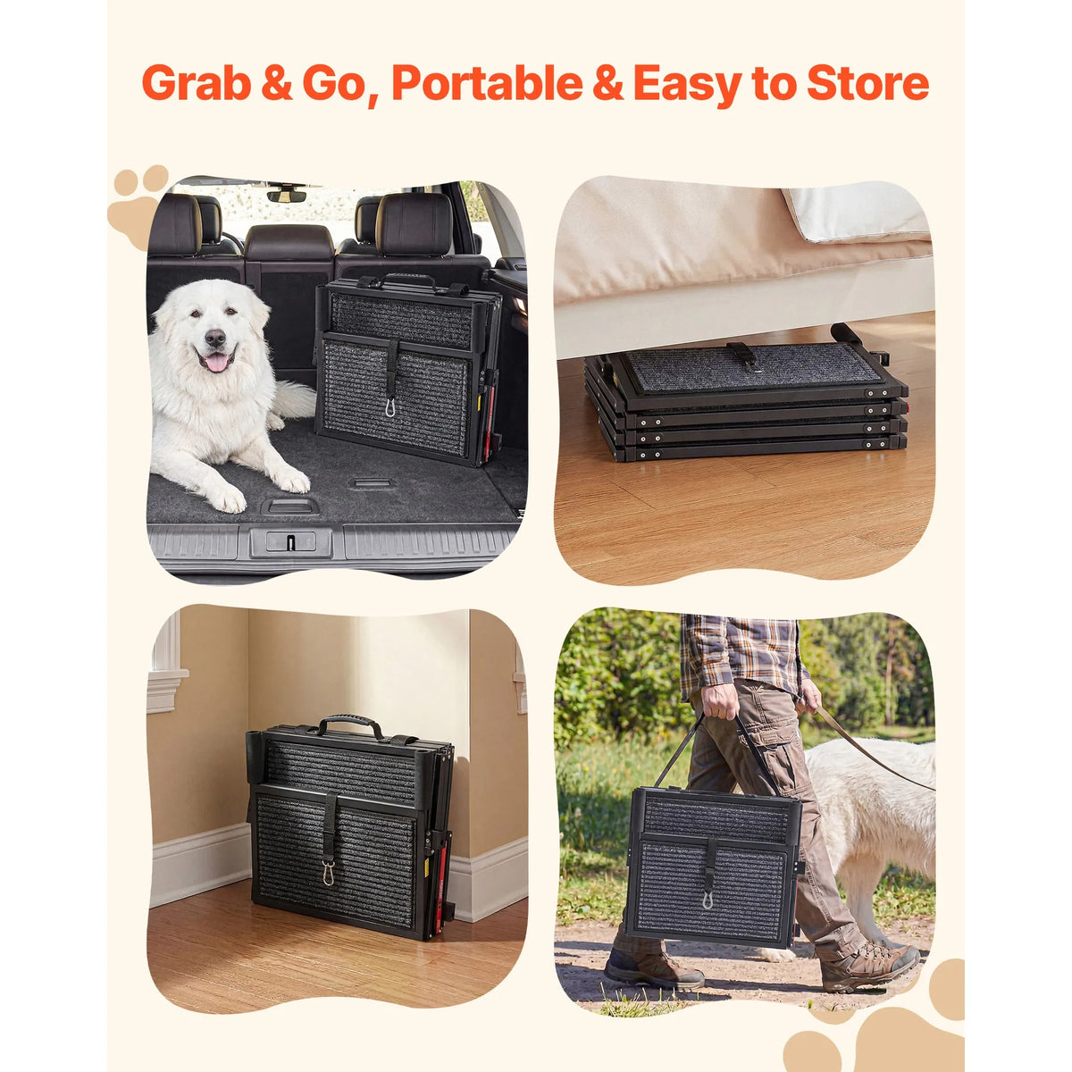 Dog Stairs For Car, 4-Step Extra-Wide Foldable Pet Ramp With Non-Slip Rug Surface, Lightweight Portable Dog Ladder For S