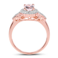 14K Rose Gold Plated 0.73 Carat Genuine Morganite & White Topaz .925 Sterling Silver Ring