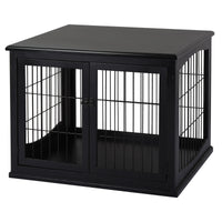 26" Wooden Dog Cage with Double Door Entrance & Simple Modern Design, Black