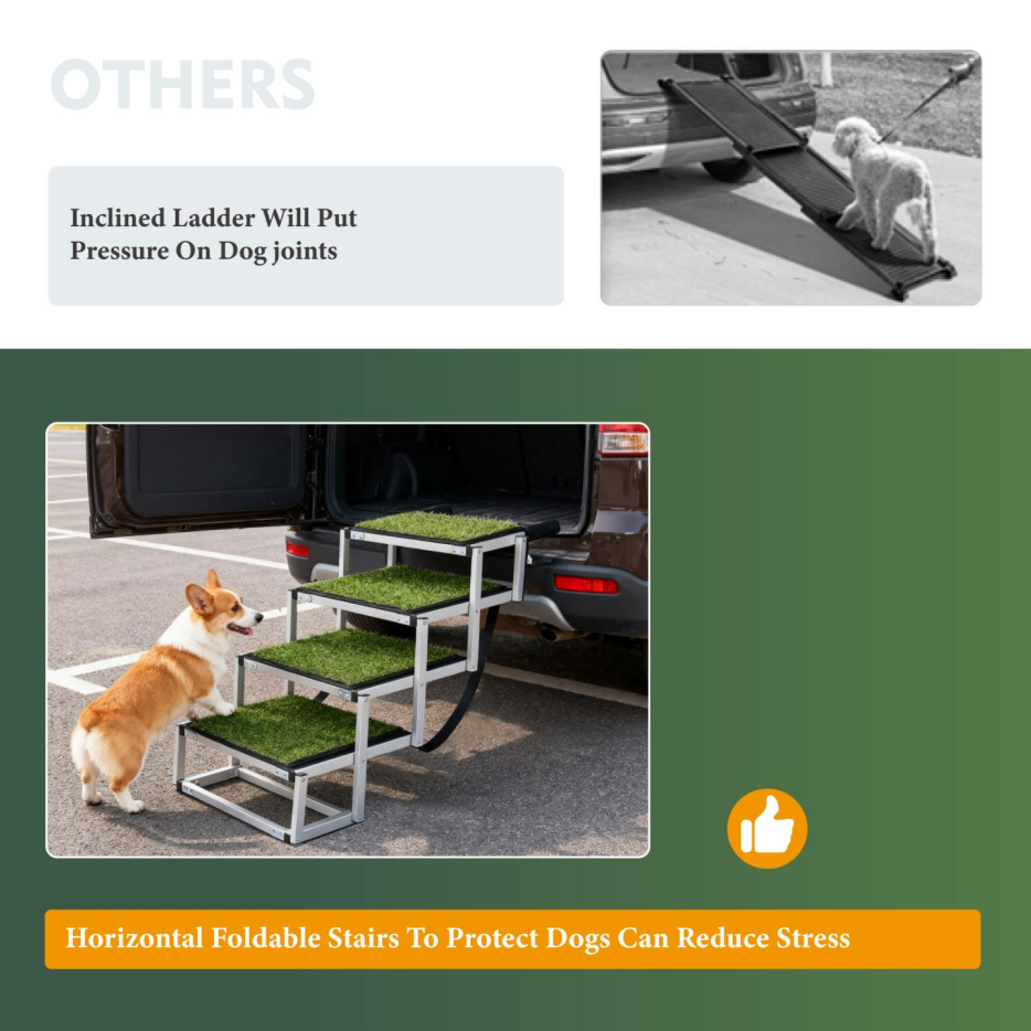 Foldable Dog Ramp For Cars, SUVs, Trucks, Portable Pet Dog Stairs For Large Dogs With Non-Slip Surface & Reinforced Desi