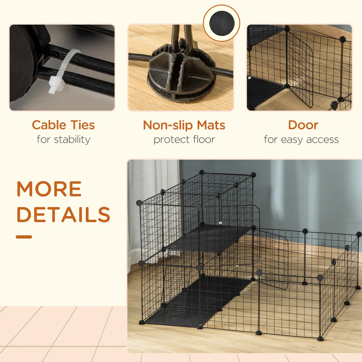 Small Animal Cage Rabbit Cage with Door, Guinea Pig Playpen, Small Animal Fence for Bunny, Chinchilla, Freret, Chinchill