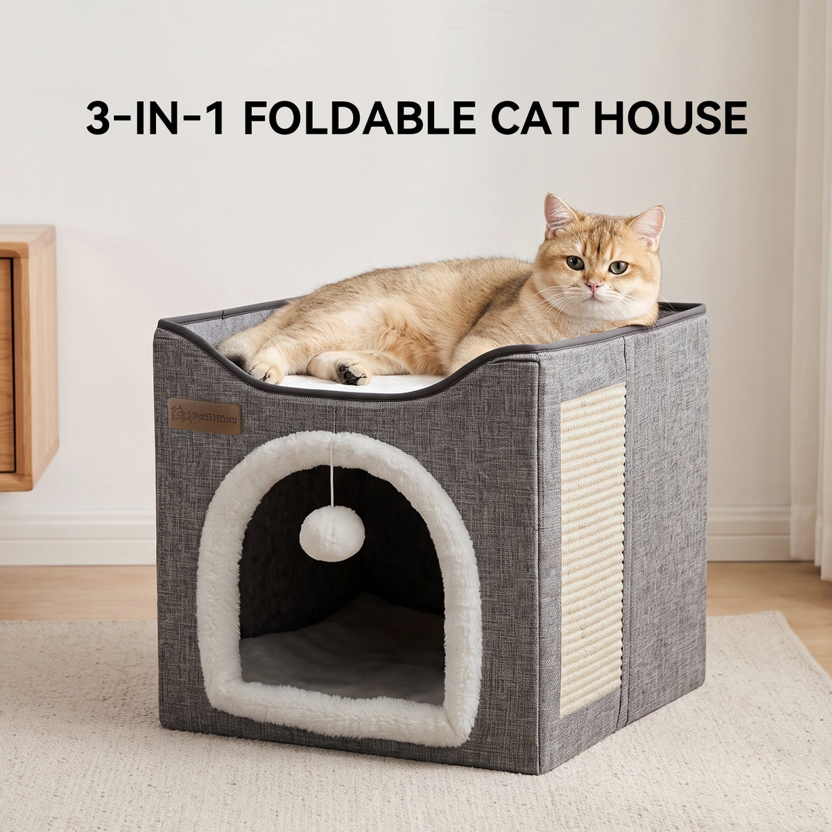 Arched Cat Bed In Green And Gray Color