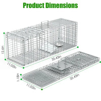 Humane Cat Trap Cage With Gloves Catch Release Live Animal Rodent Cage Collapsible Galvanized Wire For Raccoons Beavers 