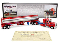 Peterbilt 389 with 36" Flat Top Sleeper and Heil Fuel Tank Trailer "Sancken Custom Truck by Amcan" Red "Big Rigs" Series II #3 1/64 Diecast Model by DCP/First Gear