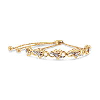 14K Yellow Gold Plated .925 Sterling Silver 1/10 Cttw Diamond Infinity Heart Shaped 4â€-10â€ Adjustable Bolo Bracelet (H-I Color, I2-I3 Clarity)
