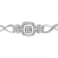 .925 Sterling Silver Diamond Cushion Frame Heart-Sides Twist 4â€-10â€ Adjustable Bolo Tennis Bolo Bracelet (I-J Color, I3 Clarity)