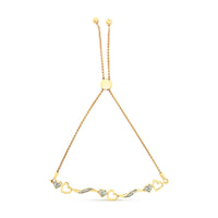 14K Yellow Gold Plated .925 Sterling Silver Diamond Accent Heart and Wave Link Bolo Bracelet (I-J Color, I2-I3 Clarity) - 6" to 9" Adjustable