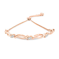 14K Rose Gold Plated .925 Sterling Silver 1/10 Cttw Diamond Alternating Swirl link Bolo Bracelet (I-J Color, I2-I3 Clarity) - 6" to 9" Adjustable